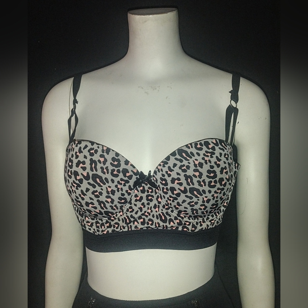 Grey, Black & Pink Demi-Cut Animal Print Bra